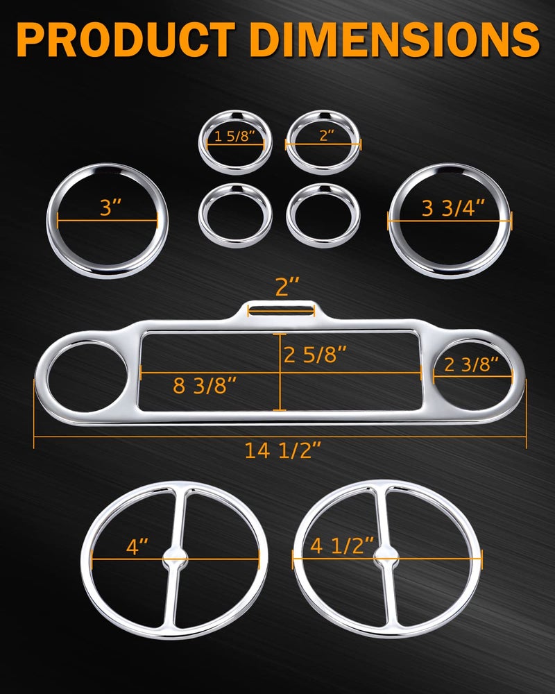 PBYMT 9 Pcs Stereo Accent Speedometer Speaker Trim Circle Covers Compatible with Harley Touring Electra Street Glide Trike Models 1996-2013 - Image 2
